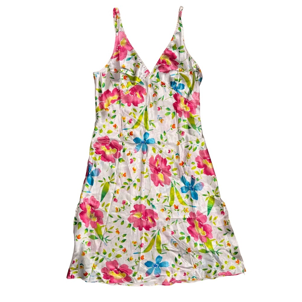 💖 Whispers Y2K Floral Babydoll Silky Satin Midi Dress Empire Waist Cottagecore‎
